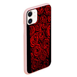 Чехол iPhone 11 матовый Унисекс / Красные розы, цвет: 3D-светло-розовый — фото 2