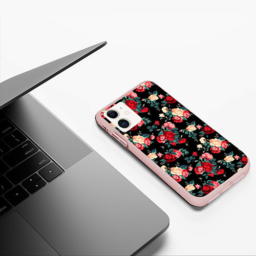 Чехол iPhone 11 матовый Кустовые розы / 3D-Светло-розовый – фото 3