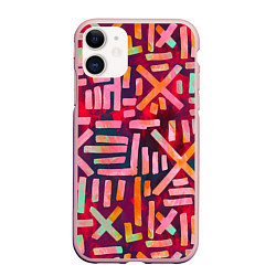 Чехол iPhone 11 матовый Geometry Etnic, цвет: 3D-светло-розовый