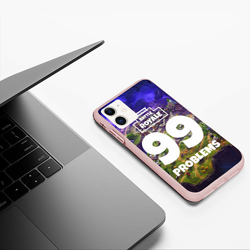 Чехол iPhone 11 матовый Fortnite: 99 Problems / 3D-Светло-розовый – фото 3