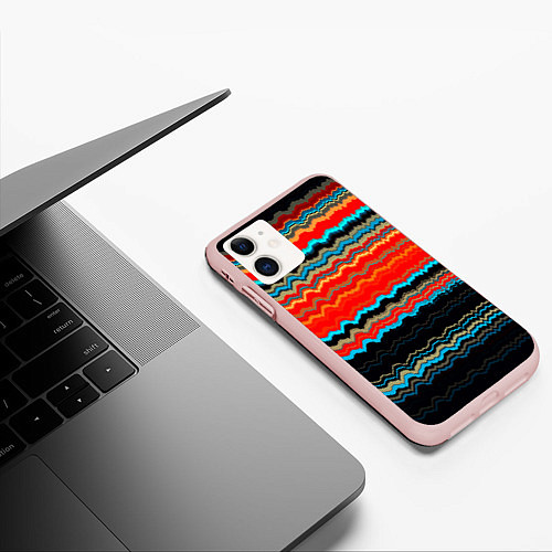 Чехол iPhone 11 матовый Волны абстракции / 3D-Светло-розовый – фото 3