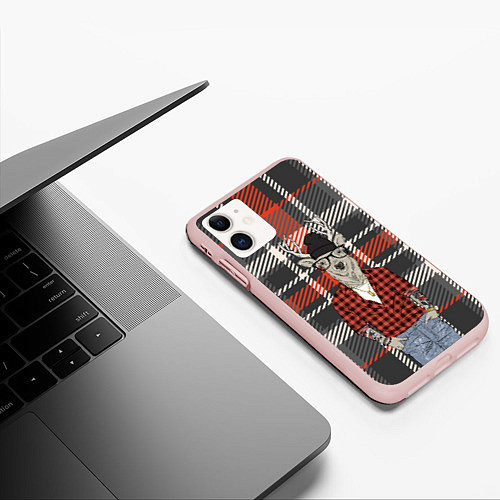 Чехол iPhone 11 матовый Олень-хипстер / 3D-Светло-розовый – фото 3