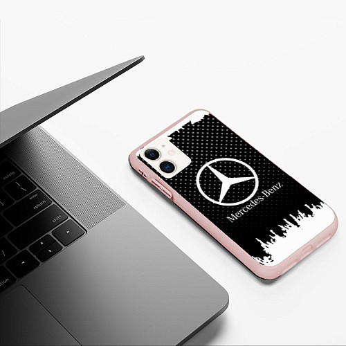 Чехол iPhone 11 матовый Mercedes-Benz: Black Side / 3D-Светло-розовый – фото 3