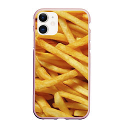 Чехол iPhone 11 матовый Картофель фри, цвет: 3D-светло-розовый