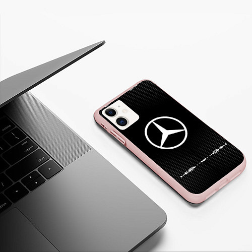 Чехол iPhone 11 матовый Mercedes: Black Abstract / 3D-Светло-розовый – фото 3