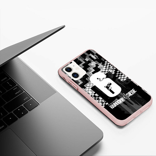 Чехол iPhone 11 матовый R6S: Black Glitch / 3D-Светло-розовый – фото 3