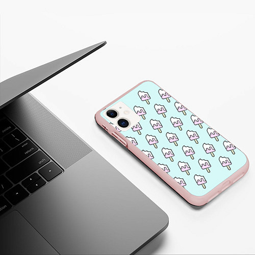 Чехол iPhone 11 матовый Любитель мороженного / 3D-Светло-розовый – фото 3