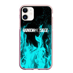 Чехол iPhone 11 матовый R6S: Turquoise Flame, цвет: 3D-светло-розовый