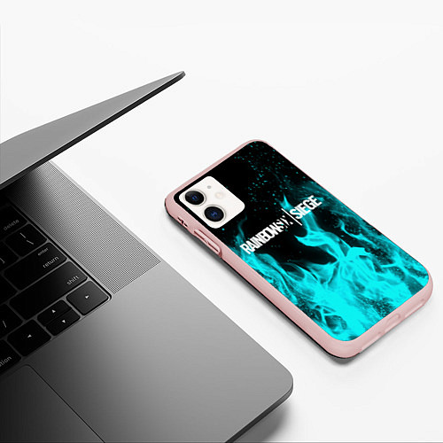 Чехол iPhone 11 матовый R6S: Turquoise Flame / 3D-Светло-розовый – фото 3