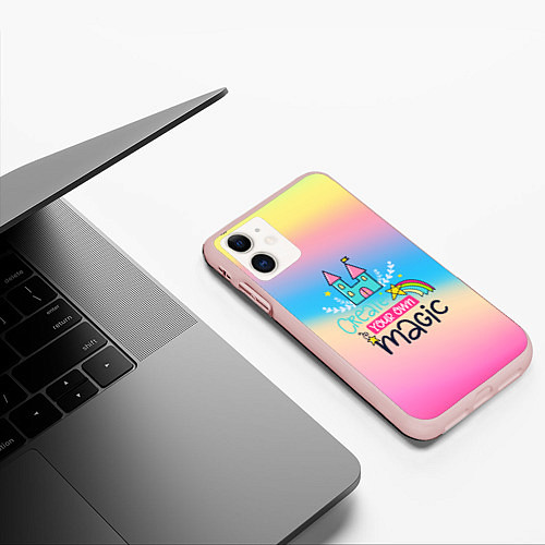 Чехол iPhone 11 матовый Create your own magic / 3D-Светло-розовый – фото 3