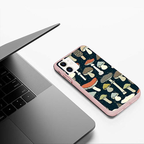 Чехол iPhone 11 матовый Грибной лес / 3D-Светло-розовый – фото 3