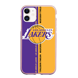 Чехол iPhone 11 матовый NBA: LA Lakers, цвет: 3D-светло-розовый