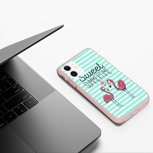 Чехол iPhone 11 матовый Sweet Summer Flamingo / 3D-Светло-розовый – фото 3
