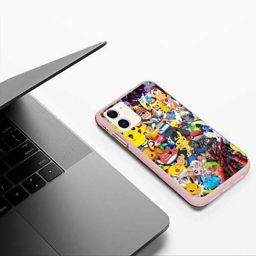 Чехол iPhone 11 матовый Pokemon Bombing / 3D-Светло-розовый – фото 3