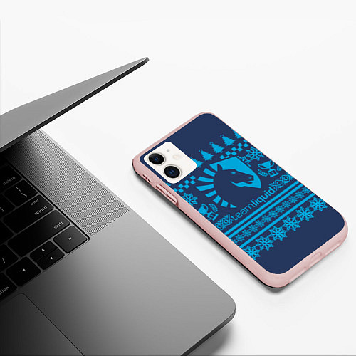 Чехол iPhone 11 матовый Team Liquid: Blue Pattern / 3D-Светло-розовый – фото 3