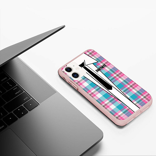 Чехол iPhone 11 матовый Fortnite: Базовый костюм / 3D-Светло-розовый – фото 3