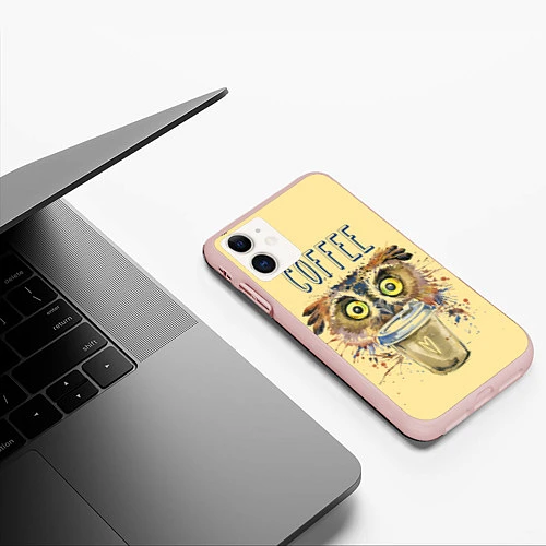 Чехол iPhone 11 матовый Owls like coffee / 3D-Светло-розовый – фото 3