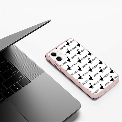 Чехол iPhone 11 матовый GUSSI: White Pattern / 3D-Светло-розовый – фото 3