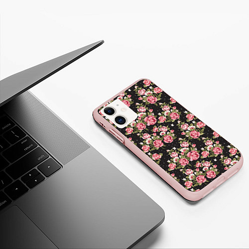 Чехол iPhone 11 матовый Брендовые цветы / 3D-Светло-розовый – фото 3