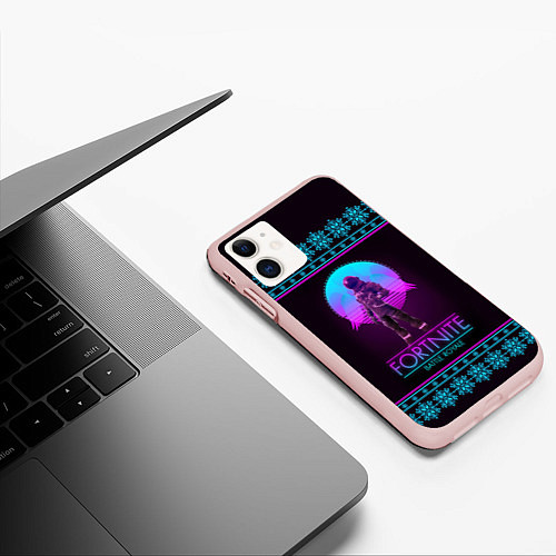 Чехол iPhone 11 матовый Fortnite: Neon Battle / 3D-Светло-розовый – фото 3