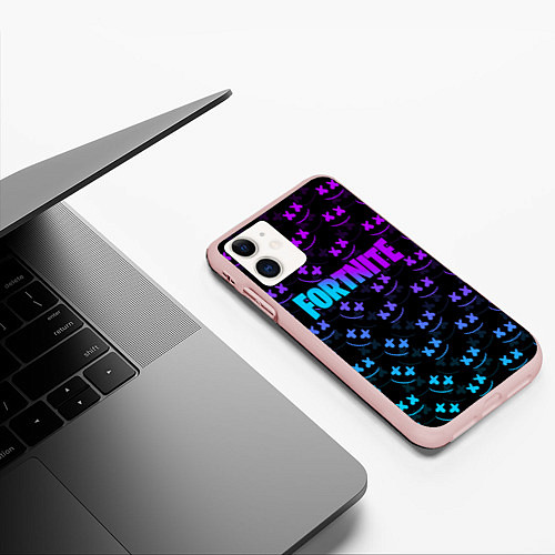 Чехол iPhone 11 матовый FORTNITE x MARSHMELLO / 3D-Светло-розовый – фото 3