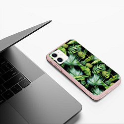 Чехол iPhone 11 матовый Цветущие ананасы, цвет: 3D-светло-розовый — фото 2