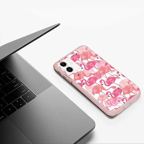 Чехол iPhone 11 матовый Рай фламинго / 3D-Светло-розовый – фото 3