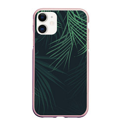 Чехол iPhone 11 матовый Пальмовый узор, цвет: 3D-светло-розовый