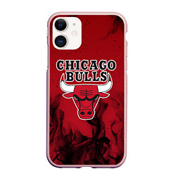 Чехол iPhone 11 матовый CHICAGO BULLS, цвет: 3D-светло-розовый