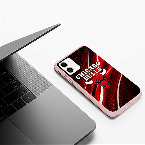 Чехол iPhone 11 матовый CHICAGO BULLS / 3D-Светло-розовый – фото 3