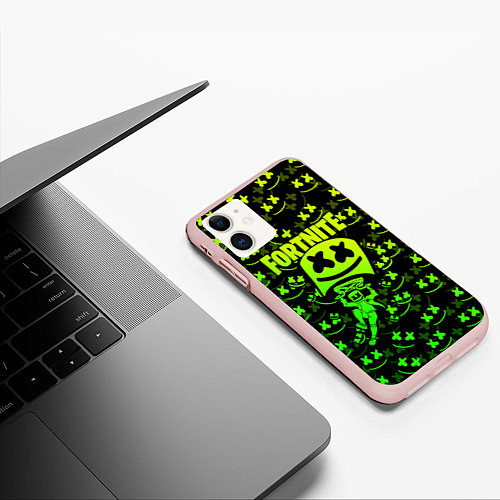 Чехол iPhone 11 матовый FORTNITE / 3D-Светло-розовый – фото 3