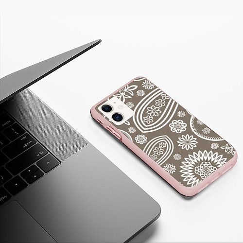 Чехол iPhone 11 матовый Цветочная роспись / 3D-Светло-розовый – фото 3