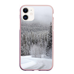 Чехол iPhone 11 матовый Зимняя природа, цвет: 3D-светло-розовый