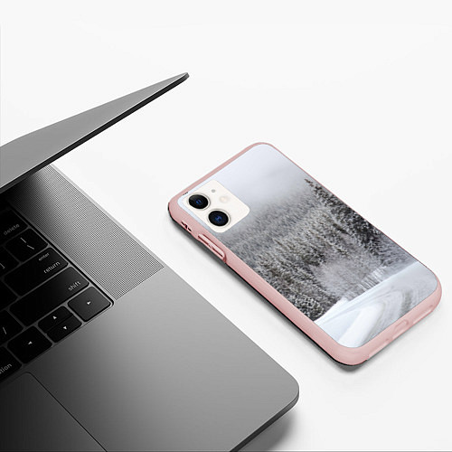 Чехол iPhone 11 матовый Зимняя природа / 3D-Светло-розовый – фото 3