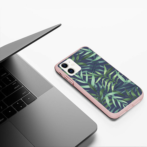Чехол iPhone 11 матовый Арт из джунглей / 3D-Светло-розовый – фото 3