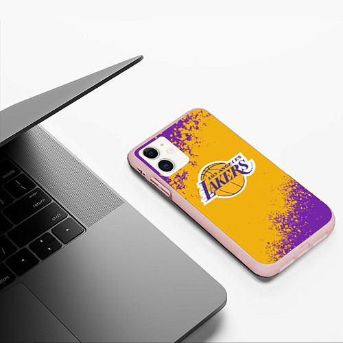Чехол iPhone 11 матовый LA LAKERS KOBE BRYANT / 3D-Светло-розовый – фото 3
