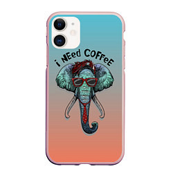 Чехол iPhone 11 матовый I need coffee, цвет: 3D-светло-розовый