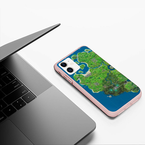 Чехол iPhone 11 матовый Fortnite карта / 3D-Светло-розовый – фото 3