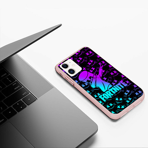 Чехол iPhone 11 матовый FORTNITE X MARSHMELLO / 3D-Светло-розовый – фото 3