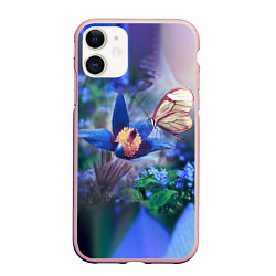 Чехол iPhone 11 матовый Бабочка, цвет: 3D-светло-розовый