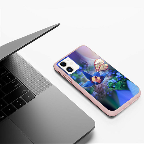 Чехол iPhone 11 матовый Бабочка / 3D-Светло-розовый – фото 3