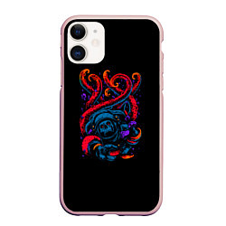 Чехол iPhone 11 матовый Ктулху, цвет: 3D-светло-розовый