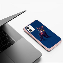 Чехол iPhone 11 матовый КИСА С ТЕЛЕФОНОМ, цвет: 3D-светло-розовый — фото 2