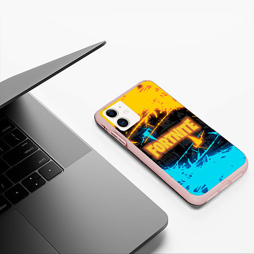 Чехол iPhone 11 матовый FORTNITE / 3D-Светло-розовый – фото 3
