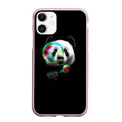 Чехол iPhone 11 матовый Панда и мыльный пузырь, цвет: 3D-светло-розовый