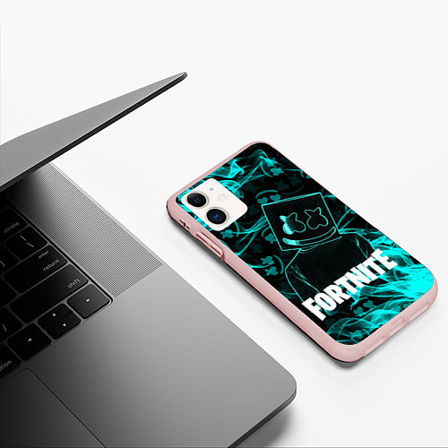 Чехол iPhone 11 матовый Fortnite Marshmello / 3D-Светло-розовый – фото 3