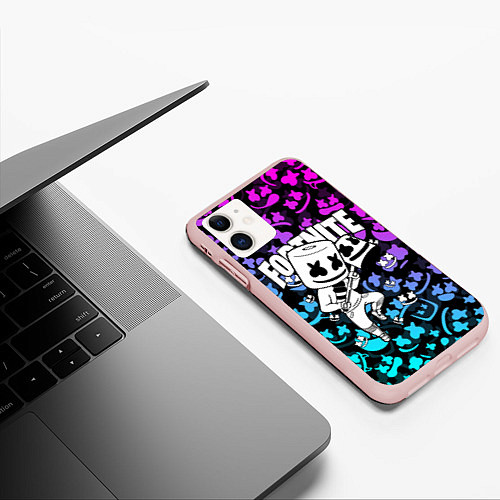 Чехол iPhone 11 матовый FORTNITE x MARSHMELLO / 3D-Светло-розовый – фото 3