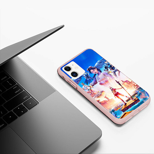Чехол iPhone 11 матовый FORTNITE / 3D-Светло-розовый – фото 3