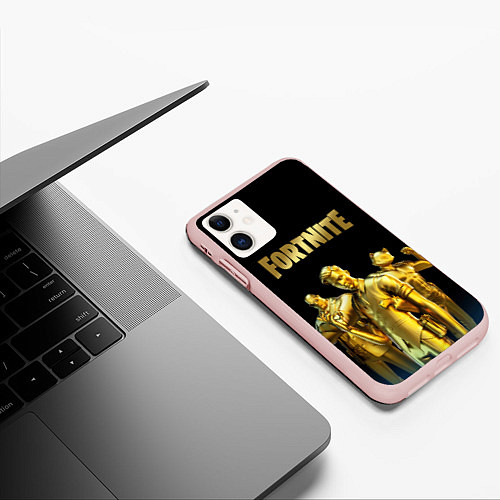 Чехол iPhone 11 матовый FORTNITE GOLD SQUAD / 3D-Светло-розовый – фото 3