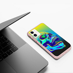 Чехол iPhone 11 матовый Neon skull, цвет: 3D-светло-розовый — фото 2